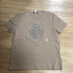 New Ralph Lauren Tan Short Sleeve Tee with Silver Design XXL